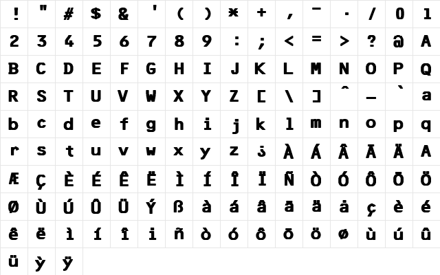 F25 Bank Printer Bold  glyph index