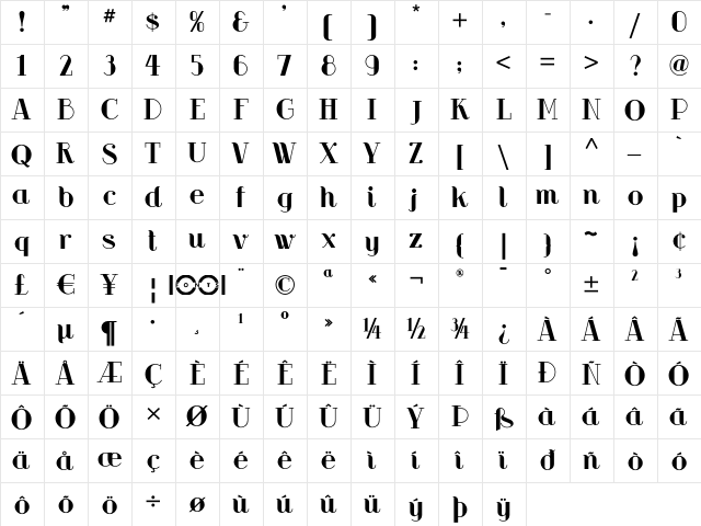 Riot Squad NF Regular  glyph index