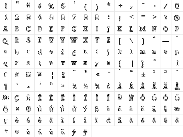 WyomingMacroniShadowed Regular  glyph index