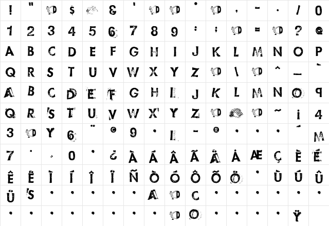 Rubberduck Regular  glyph index