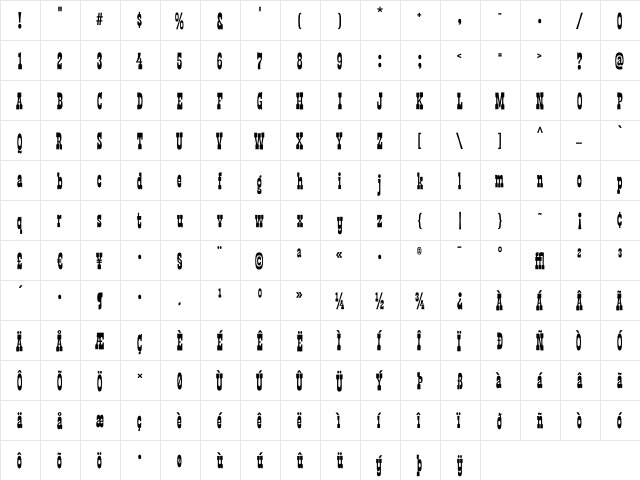 LasVegas Nugget  glyph index