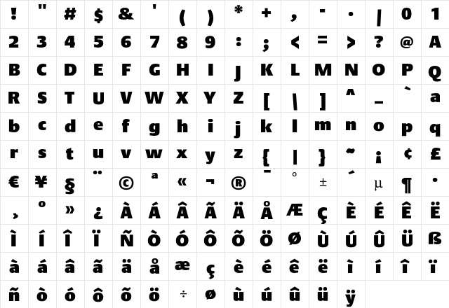 DTL Argo T Ultra Heavy  glyph index