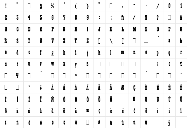 Wanted LET Plain  glyph index
