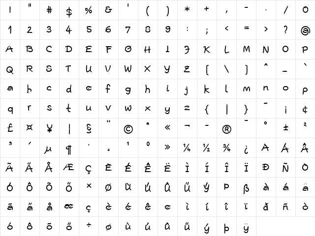 Escript LT Regular Regular  glyph index