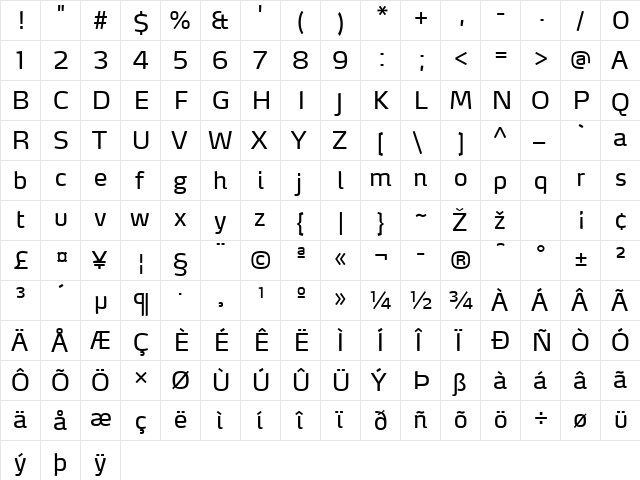 MaxDemiSerifLF-Regular Regular  glyph index