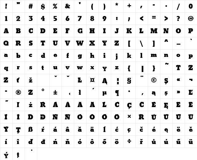 BetonPEEExtBol Regular  glyph index