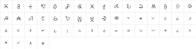 Clavat Script Regular  glyph index
