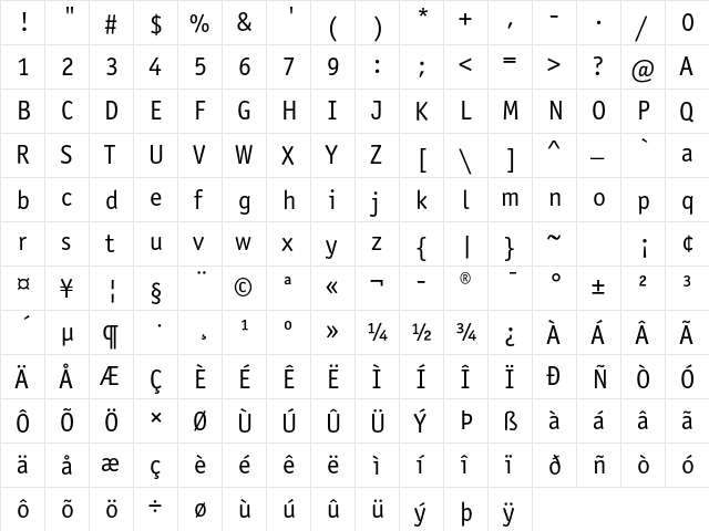 OfficinaSansITCStd Book  glyph index