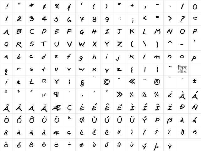 LEHN100 Regular  glyph index