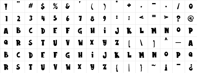 Rabbito Regular  glyph index