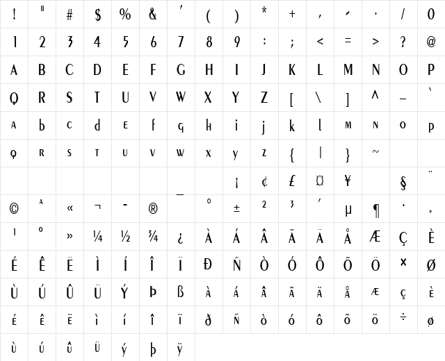 Pare-Condensed Normal  glyph index