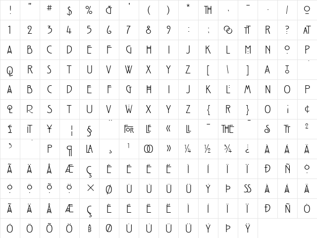 Rennie Mackintosh ITC Light  glyph index