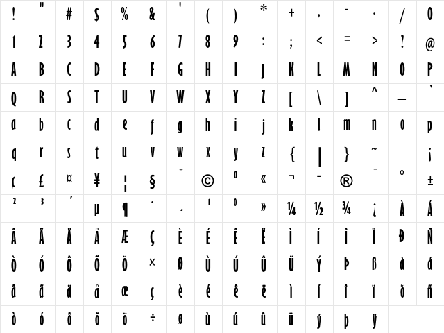 Gill Sans Std Bold Extra Condensed  glyph index