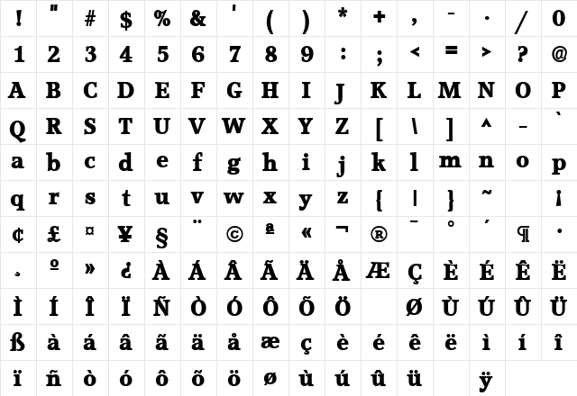 AccoladeLH Bold  glyph index