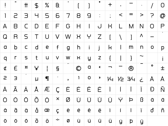 Kuiper Belt Regular  glyph index