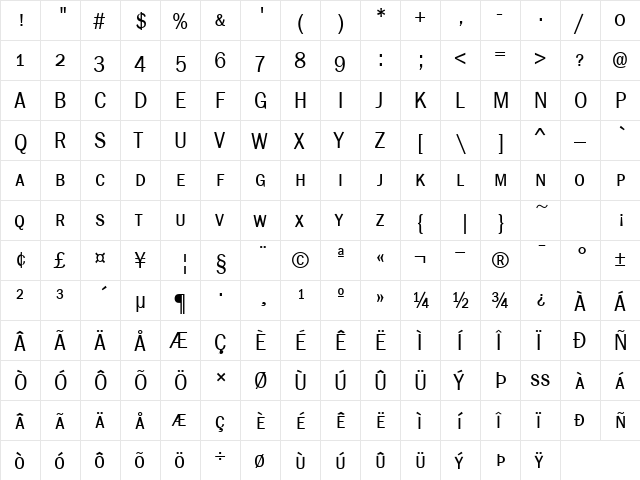 FranklinGothicCondSmc Regular  glyph index