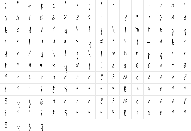 cbe Regular  glyph index