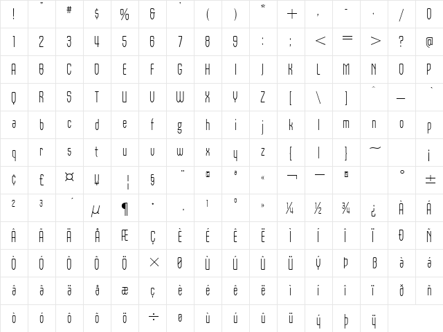 Orbon Light ITC TT Regular  glyph index