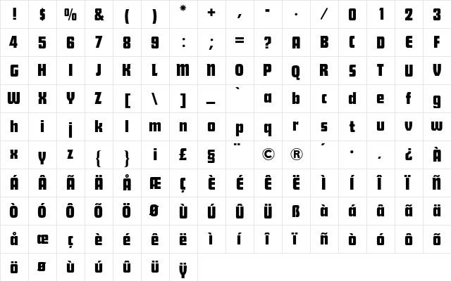 Futura Display BQ Regular  glyph index