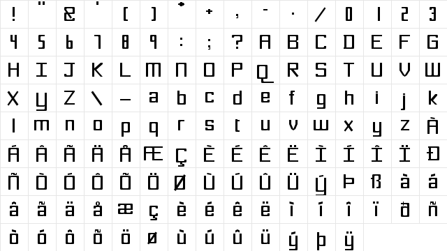 New Regular  glyph index