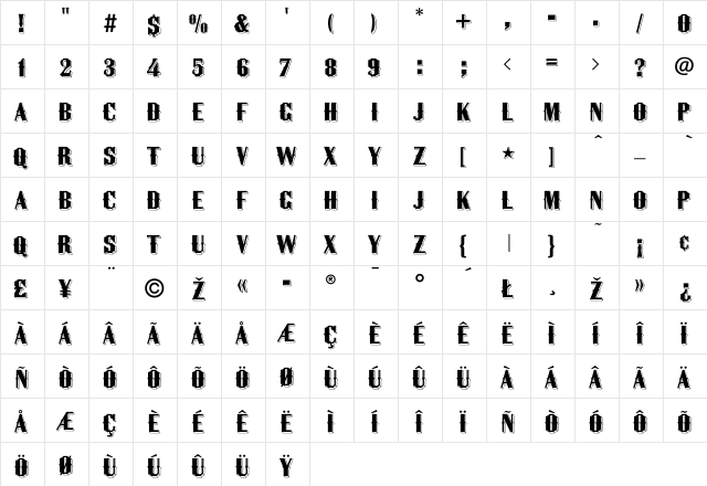 Panjandrum-Regular Regular  glyph index