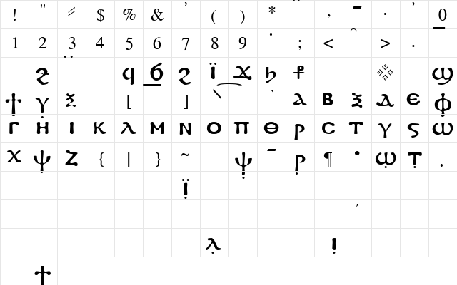 FayiumSSK Regular  glyph index