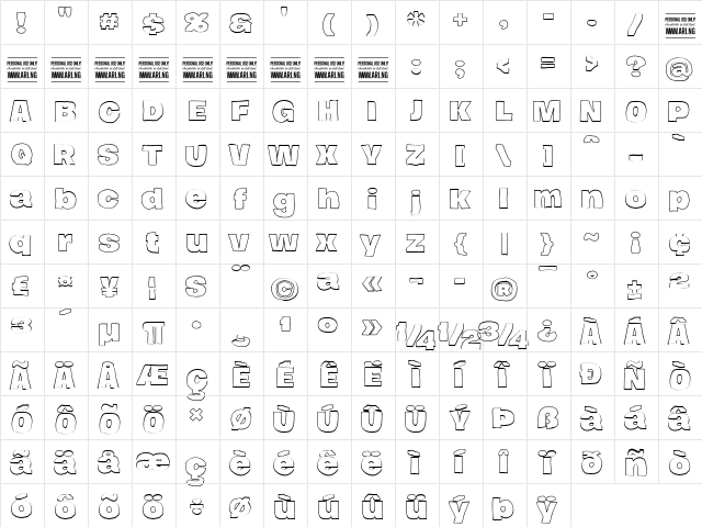 Hierograf Outline PERSONAL USE Regular  glyph index