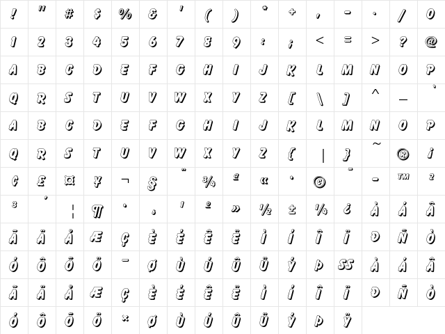Balloon Drop Shadow D Regular  glyph index