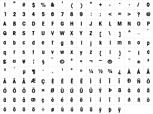 ITCAvantGardeGothic-Condensed Bold  glyph index