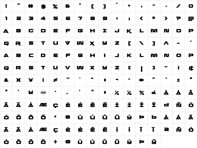 Quark Storm Bold Bold  glyph index