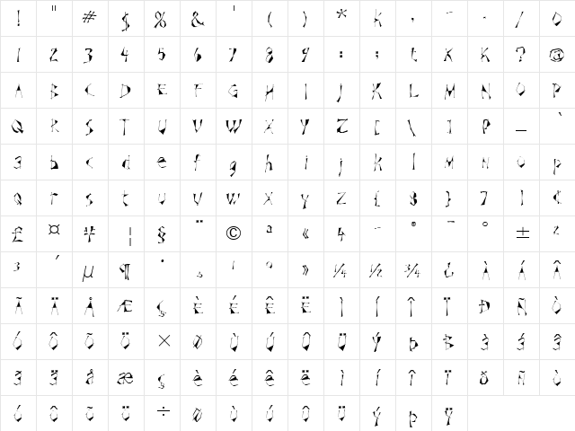 Schizoid ITC Light Italic  glyph index