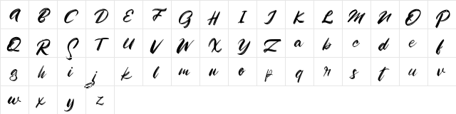 Zigas FREE Regular  glyph index