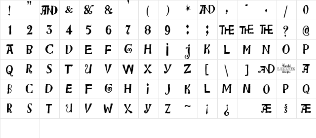 Bensgothic Regular  glyph index