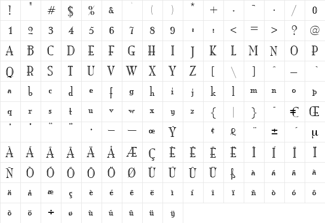 Quichotte Regular  glyph index