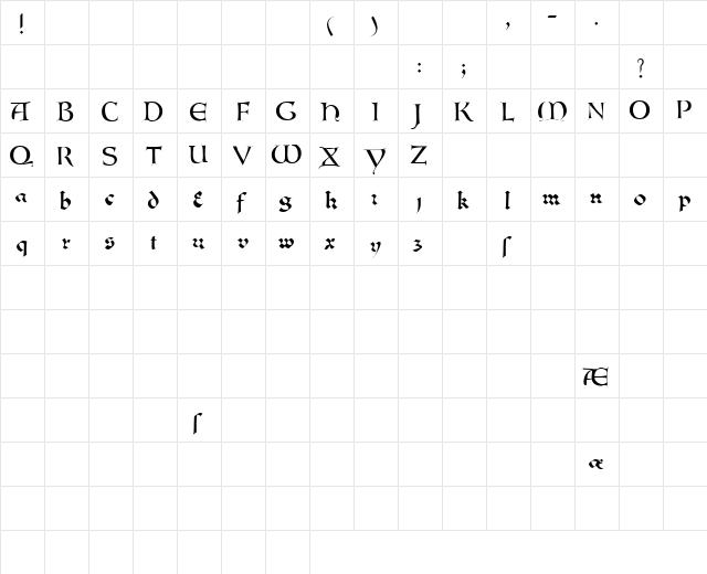 Lombardic SimpleScript Regular  glyph index