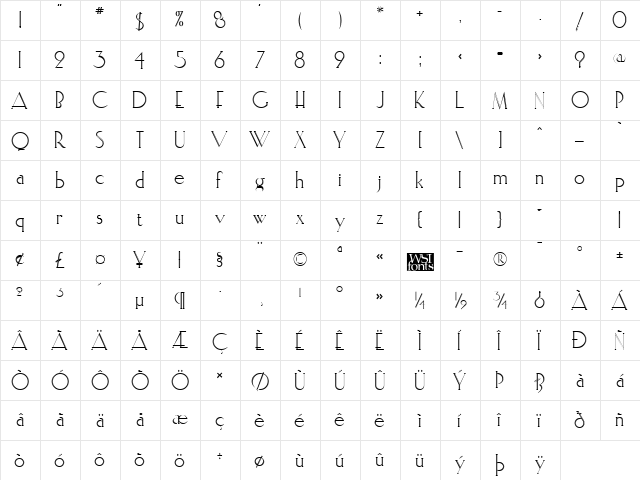 ElisiaInline Regular  glyph index