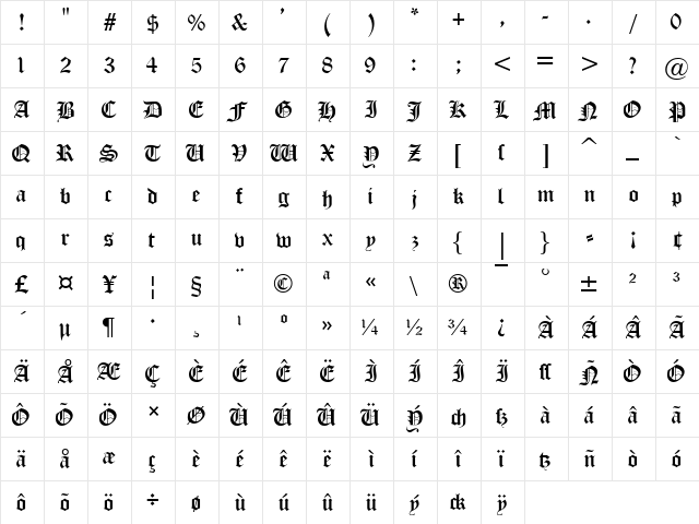Old London Alternate Regular  glyph index