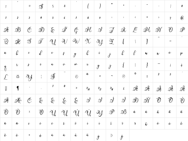 Namilla Regular  glyph index