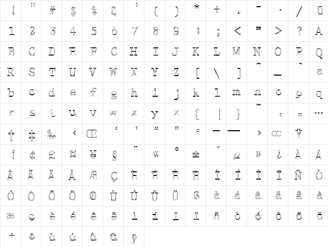 OutsiderOpen Regular  glyph index