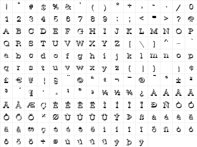 AstridBeckerShadowE-Light Normal  glyph index