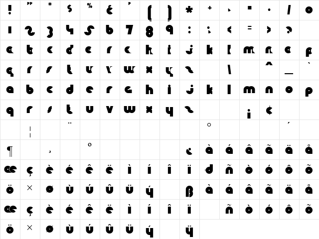 Knuckle Down Regular  glyph index