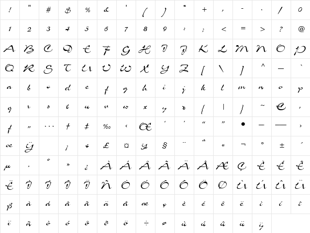 Nereide Regular  glyph index