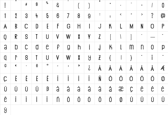 Print Ogresse Regular  glyph index