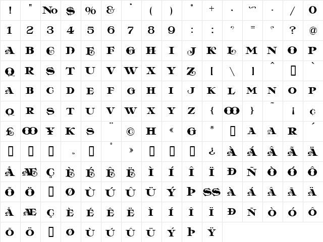 LHF Casablanca BETA Regular  glyph index
