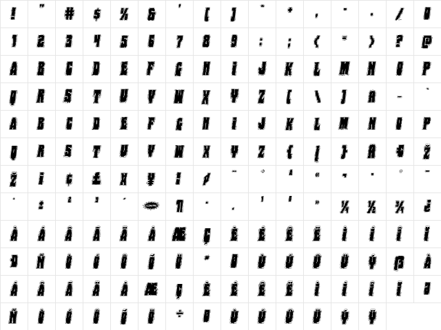 Bog Beast College Italic Italic  glyph index