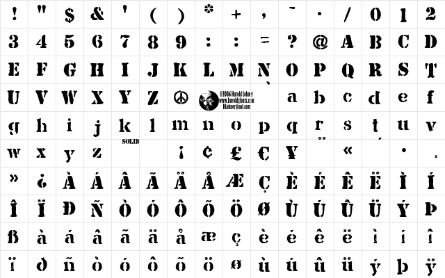 JJStencil Solid Regular  glyph index