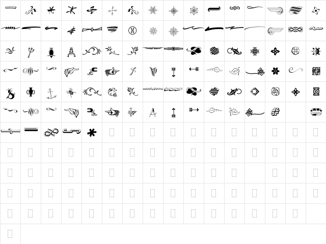 Type Embellishments Three Regular  glyph index