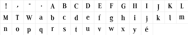 Edito D Regular  glyph index