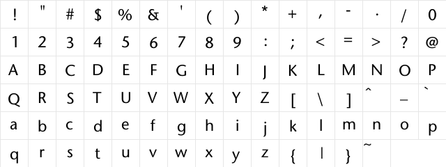 AldrichSans Regular  glyph index
