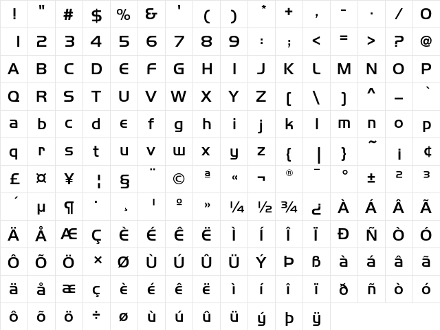 HandelGothicEF Medium  glyph index